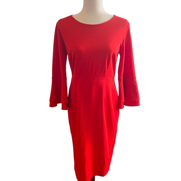New York and Company Red Orange sheath dress with 3/4 bell sleeves size S - Picture 7 of 7